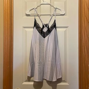 Black & White Pin Strip Tank Top with Black Lace Detail, size XL